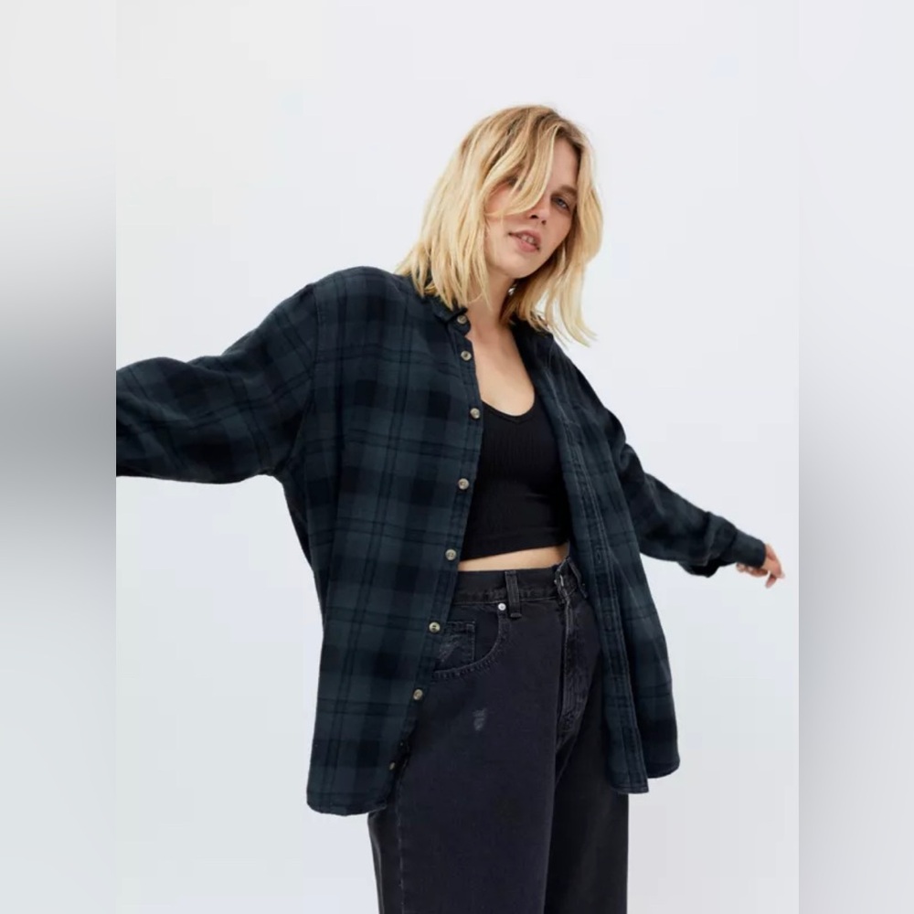 Urban Renewal Recycled Overdyed Boyfriend Flannel Shirt